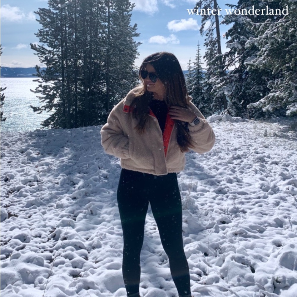 Tan and Orange Cropped Sherpa Jacket